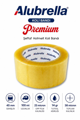 Premium Koli Bandı, 45 mm x 100 mt, şeffaf hotmelt 38 micron