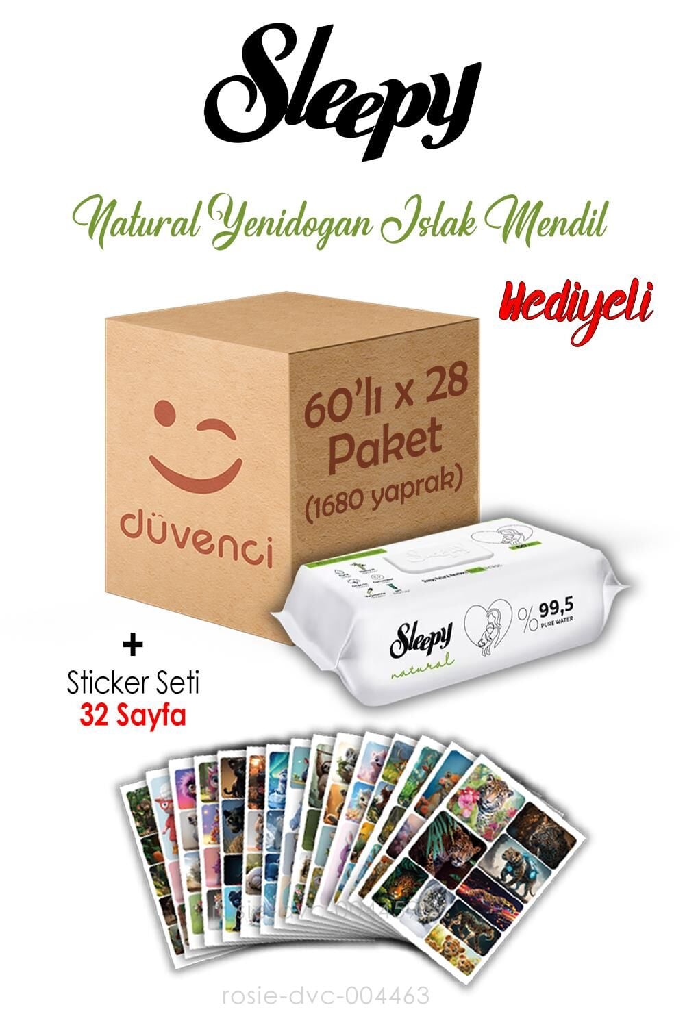 Sleepy Natural Yenidoğan Islak Havlu 60x28 (1680  yaprak) ve Sticker Seti 32 Sayfa