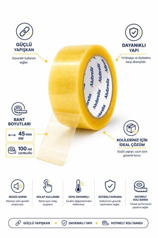 Premium Koli Bandı, 45 mm x 100 mt, şeffaf hotmelt 38 micron