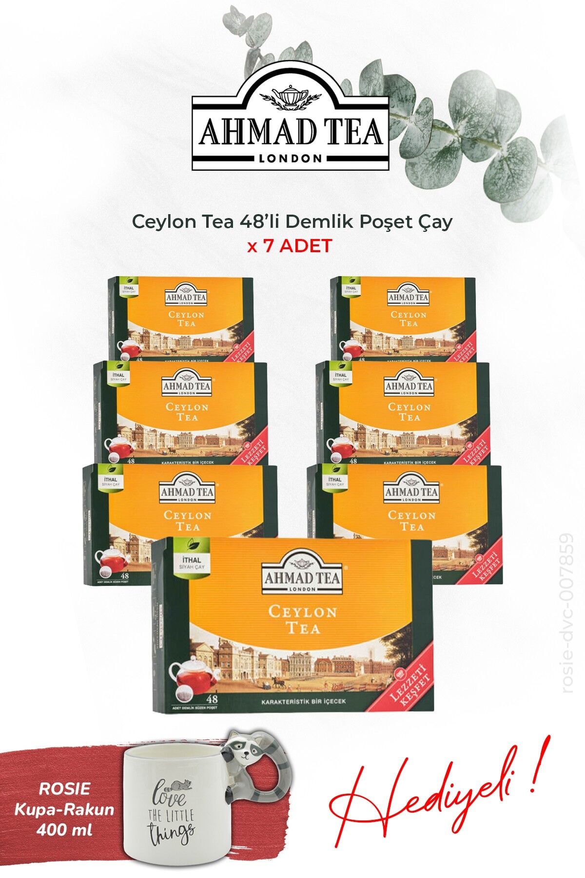 AHMAD TEA 48’li x 7 adet Ceylon Tea Demlik Poşet Çay ve Rakun Kupa HEDİYE