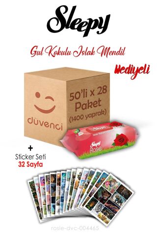 Sleepy Gül Kokulu Islak Havlu 50x28 (1400  yaprak) ve Sticker Seti 32 Sayfa