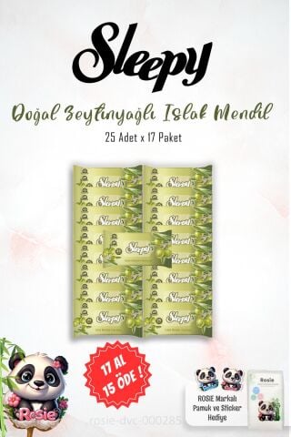 Sleepy Doğal Zeytinyağlı Islak Mendil 25'li 17 AL 15 ÖDE ve ROSIE