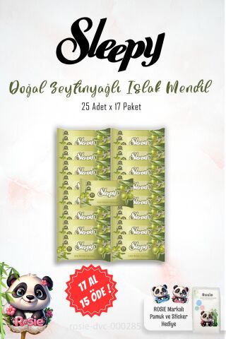Sleepy Doğal Zeytinyağlı Islak Mendil 25'li 17 AL 15 ÖDE ve ROSIE