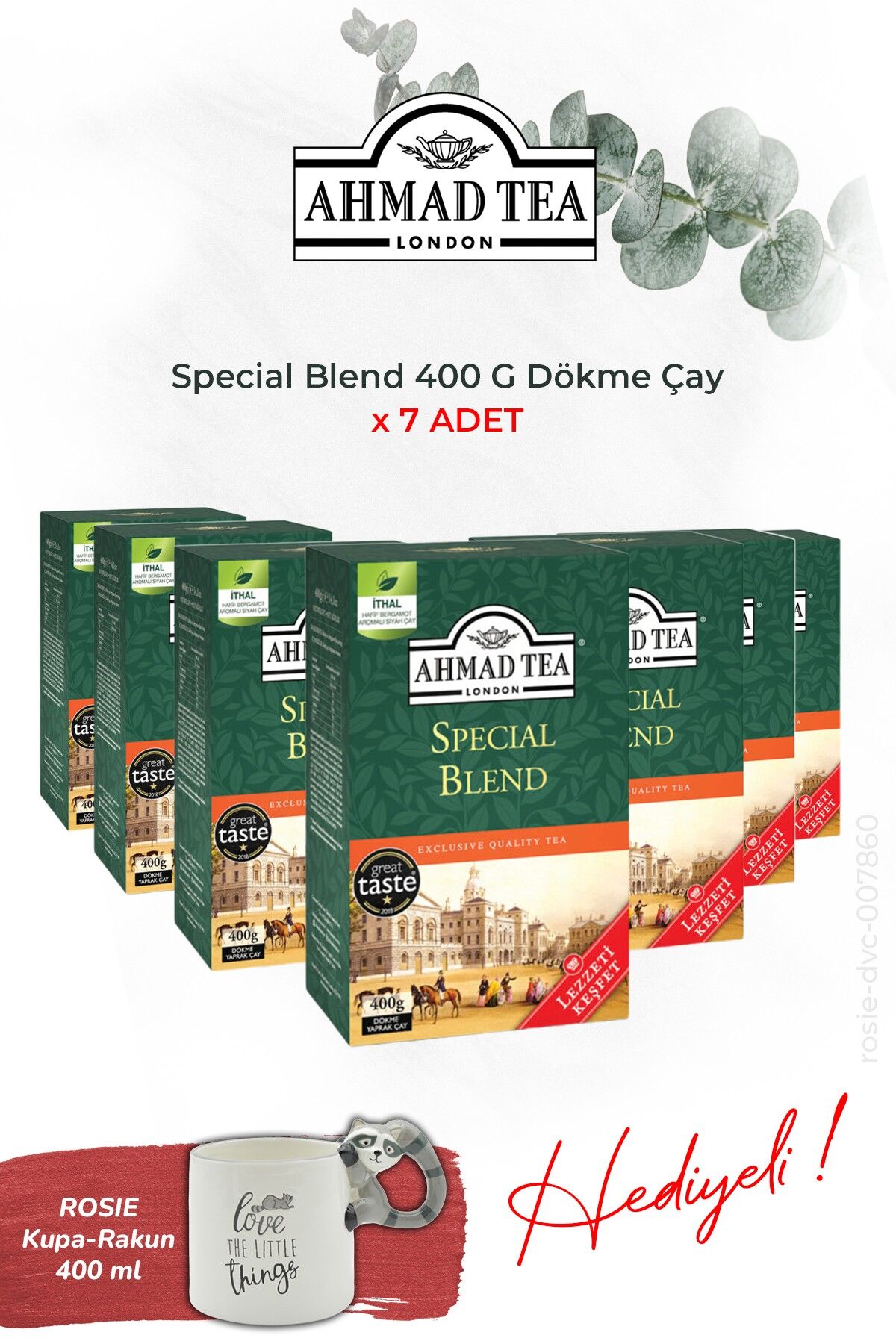 AHMAD TEA 7 adet Dökme Çay Special Blend 400 G ve Rakun Kupa HEDİYE