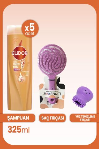 Elidor Superblend Onarıcı Bakım Şampuanı 325 ml x 5 Adet, Saç Fırçası ve Yüz Temizleme Fırçası