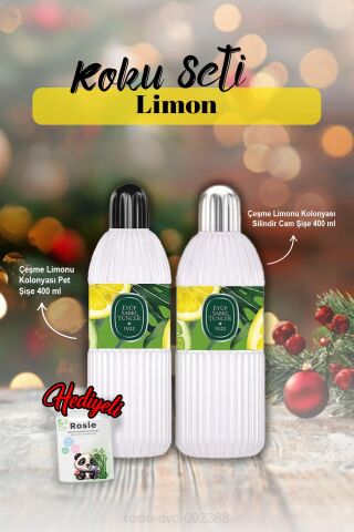 Kolonya Cam Şişe 400 ml ve Pet Şişe 400 ml Çeşme Limonu ve Rosie Hediye