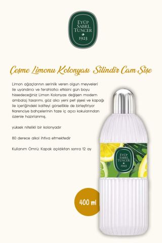 Kolonya Cam Şişe 400 ml ve Pet Şişe 400 ml Çeşme Limonu ve Rosie Hediye