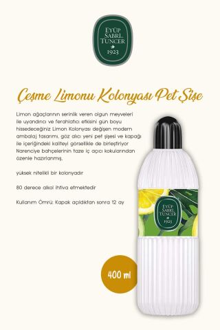 Kolonya Cam Şişe 400 ml ve Pet Şişe 400 ml Çeşme Limonu ve Rosie Hediye