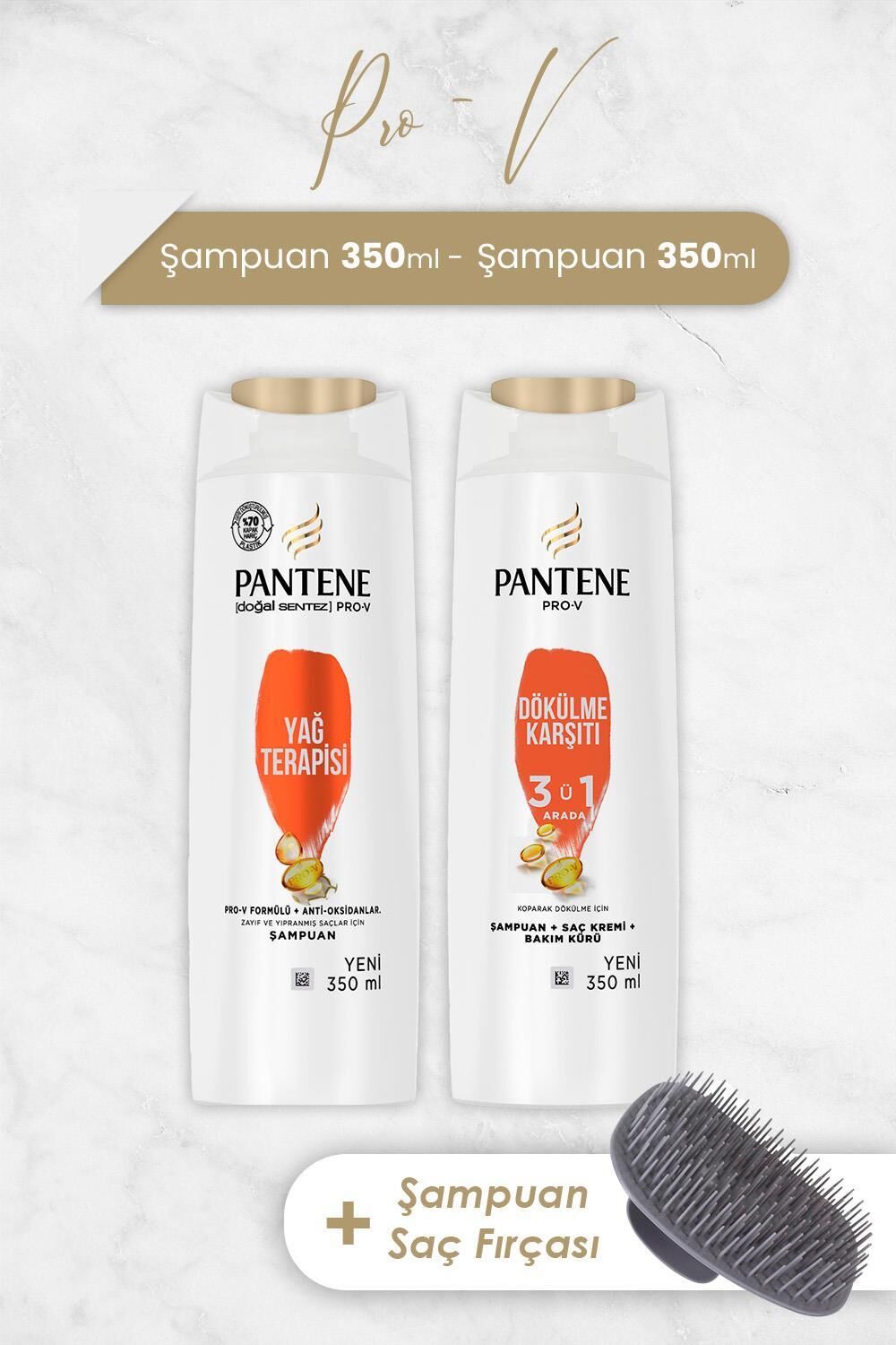 Pantene Şampuan Pro-V Doğal Sentez Yağ Terapisi ve Dökülme Karşıtı 350 ml ve Şampuan Fırçası
