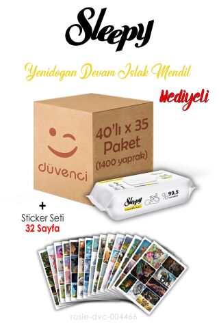 Sleepy Yenidoğan Devam Islak Havlu 40x35 (1400  yaprak) ve Sticker Seti 32 Sayfa