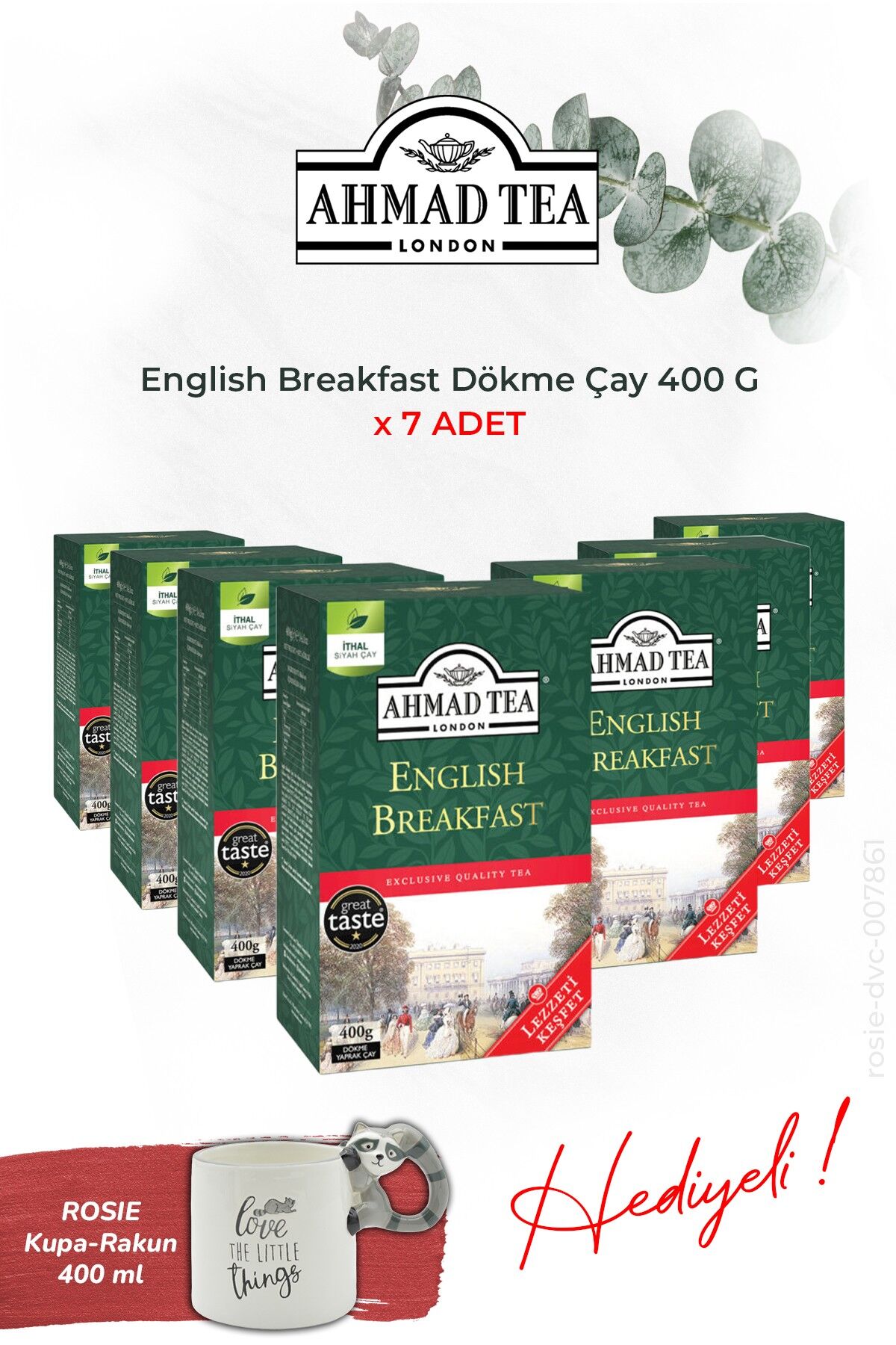 AHMAD TEA 7'li English Breakfast 400 G Dökme Çay ve Rakun Kupa HEDİYE