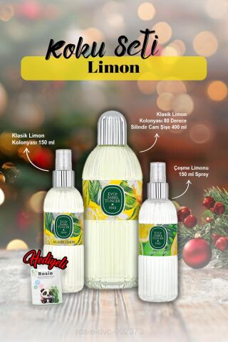 Limon Kolonyası 150 ml ve Silindir Cam 400 ml, Sprey 150 ml Rosie Hediye