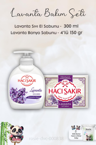 Hacı Şakir Lavanta Dinlendirici Sıvı Sabun 300 ml, Lavanta Kokulu Banyo Sabunu 4 x 150 gr ve ROSIE