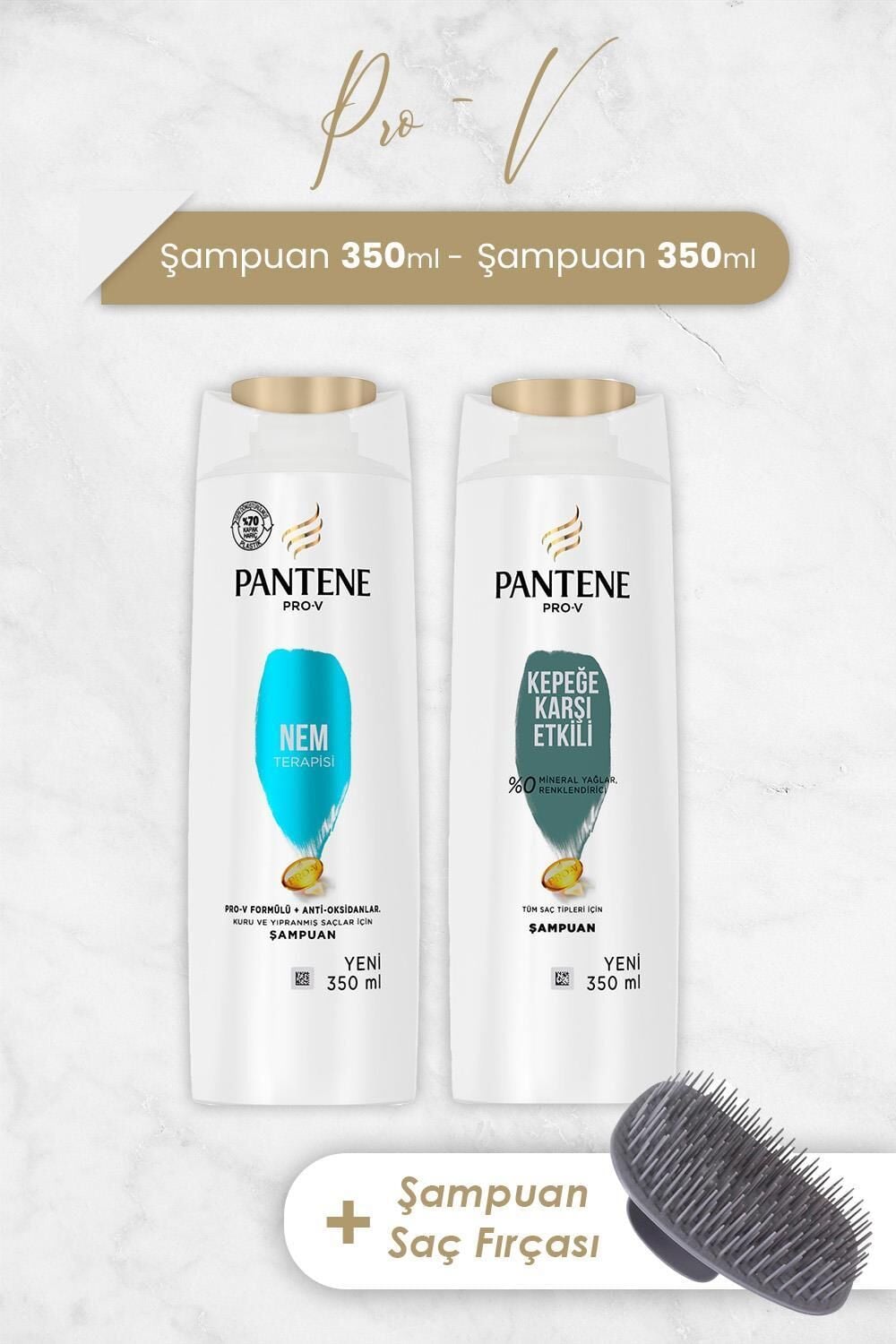 Pantene Şampuan Pro-V Nem Terapisi ve Kepeğe Karşı 350 ml ve Şampuan Fırçası