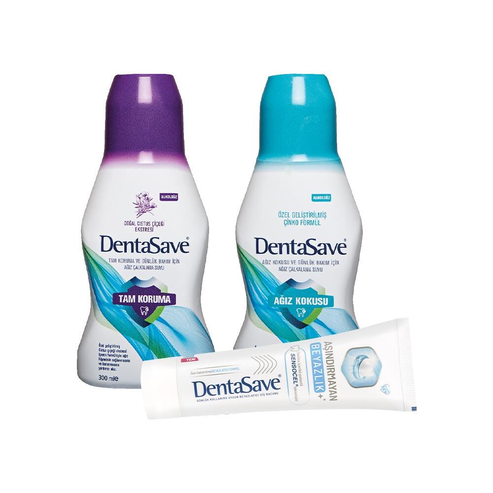DentaSave Ağız Çalkalama Suyu Ağız Kokusu Çinko, Cistus 300 ml ve Diş Macunu Aşındırmayan Beyazlık 75 ml