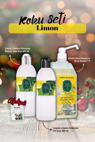 Çeşme Limonu Kolonya Pet ve Cam şişe 400 ml, 1lt klasik limon  ve Rosie Hediye