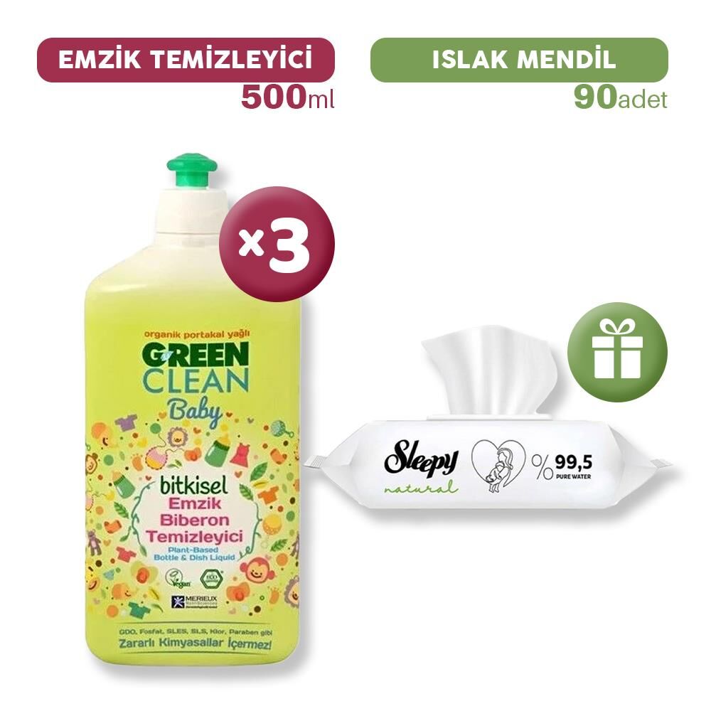 U green Clean Baby Biberon Temizleyici x 3, Islak Mendil Hediye
