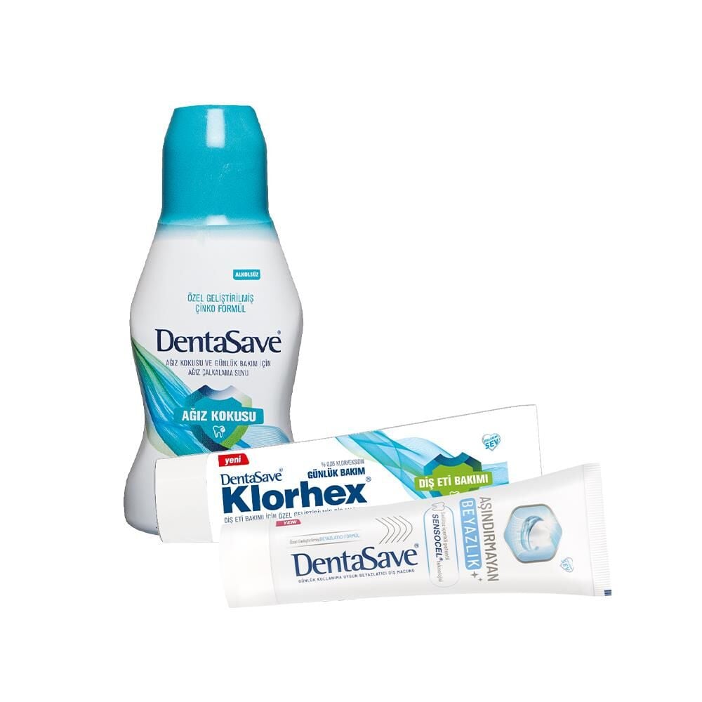 DentaSave Ağız Çalkalama Suyu Ağız Kokusu Çinko 300 ml, Diş Macunu Aşındırmayan Beyazlık ve Günlük Bakım 75 ml