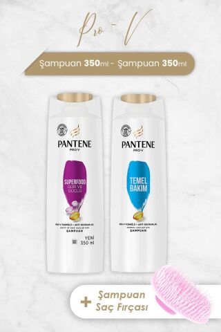 Pantene Şampuan Pro-V Superfood Gür ve Parlak Saçlar ve Temel Bakım 350 ml ve Şampuan Fırçası