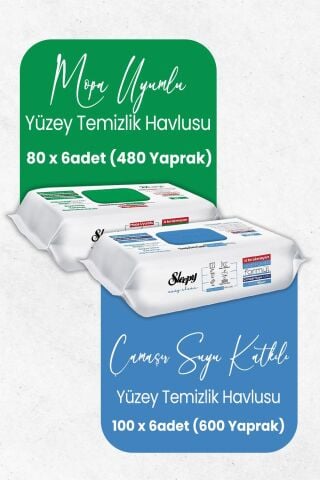 Sleepy Easy Clean Mopa Uyumlu 480 Yaprak ve Çamaşır Suyu Katkılı 600 Yaprak Yüzey Temizlik Havlusu