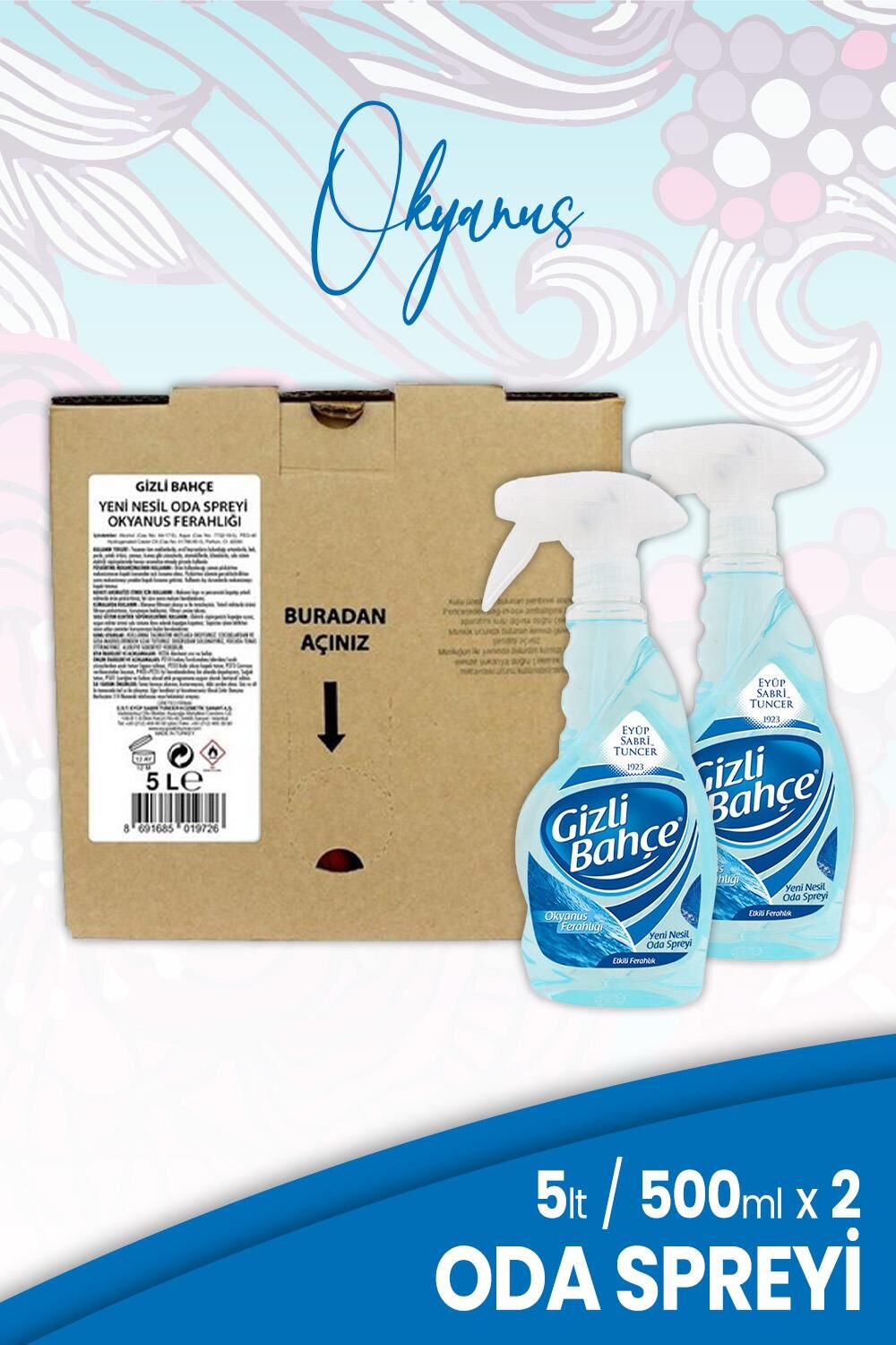 Eyüp Sabri Tuncer Yeni Nesil Oda Spreyi Okyanus 5 lt ve 500 ml x 2 Adet