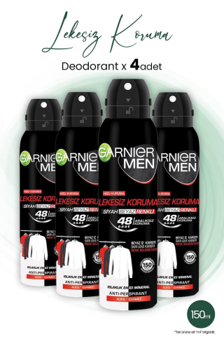 Garnier Men 48H Lekesiz Koruma Erkek Deodorant 150 ml x 4 Adet