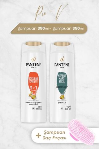 Pantene Şampuan Pro-V Dökülme Karşıtı 3'ü 1 Arada ve Dökülme Karşıtı 350 ml ve Şampuan Fırçası