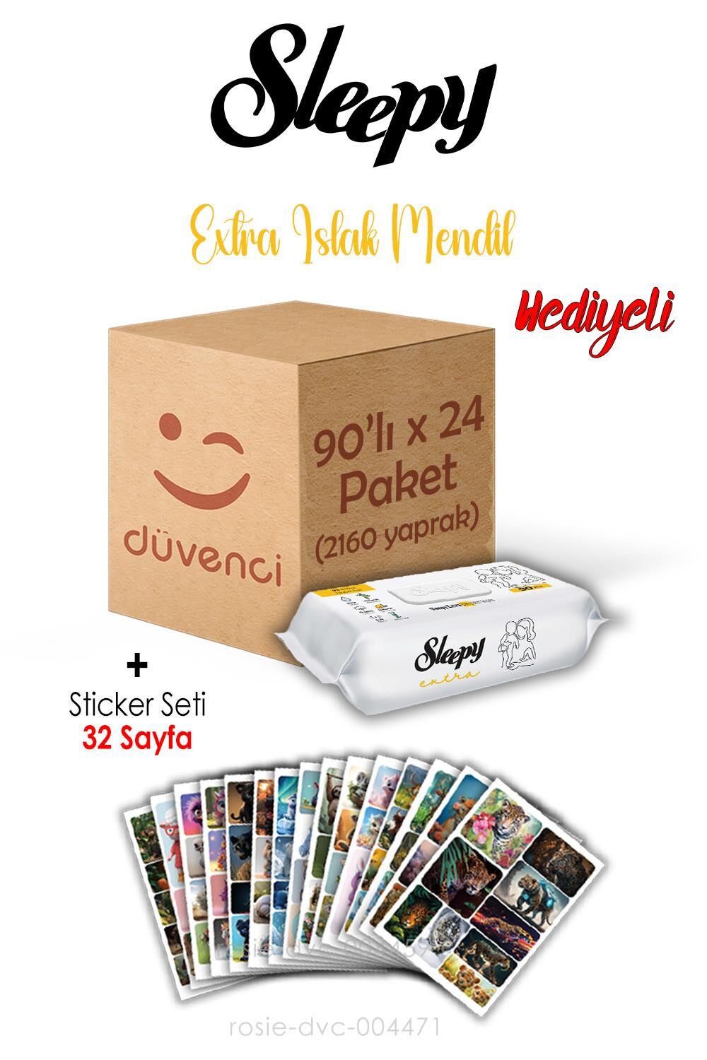 Extra Islak Havlu 90x24 (2160  yaprak) ve Sticker Seti 32 Sayfa