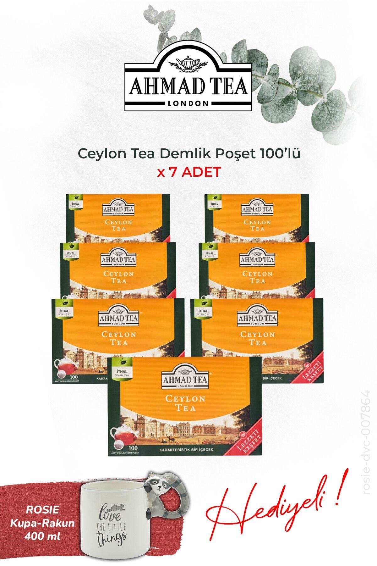 Ceylon Tea (100’lü x 7 adt.) Demlik Poşet ve Rakun Kupa HEDİYE