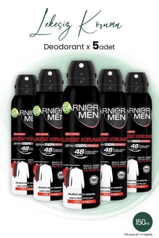Garnier Men 48H Lekesiz Koruma Erkek Deodorant 150 ml x 5 Adet