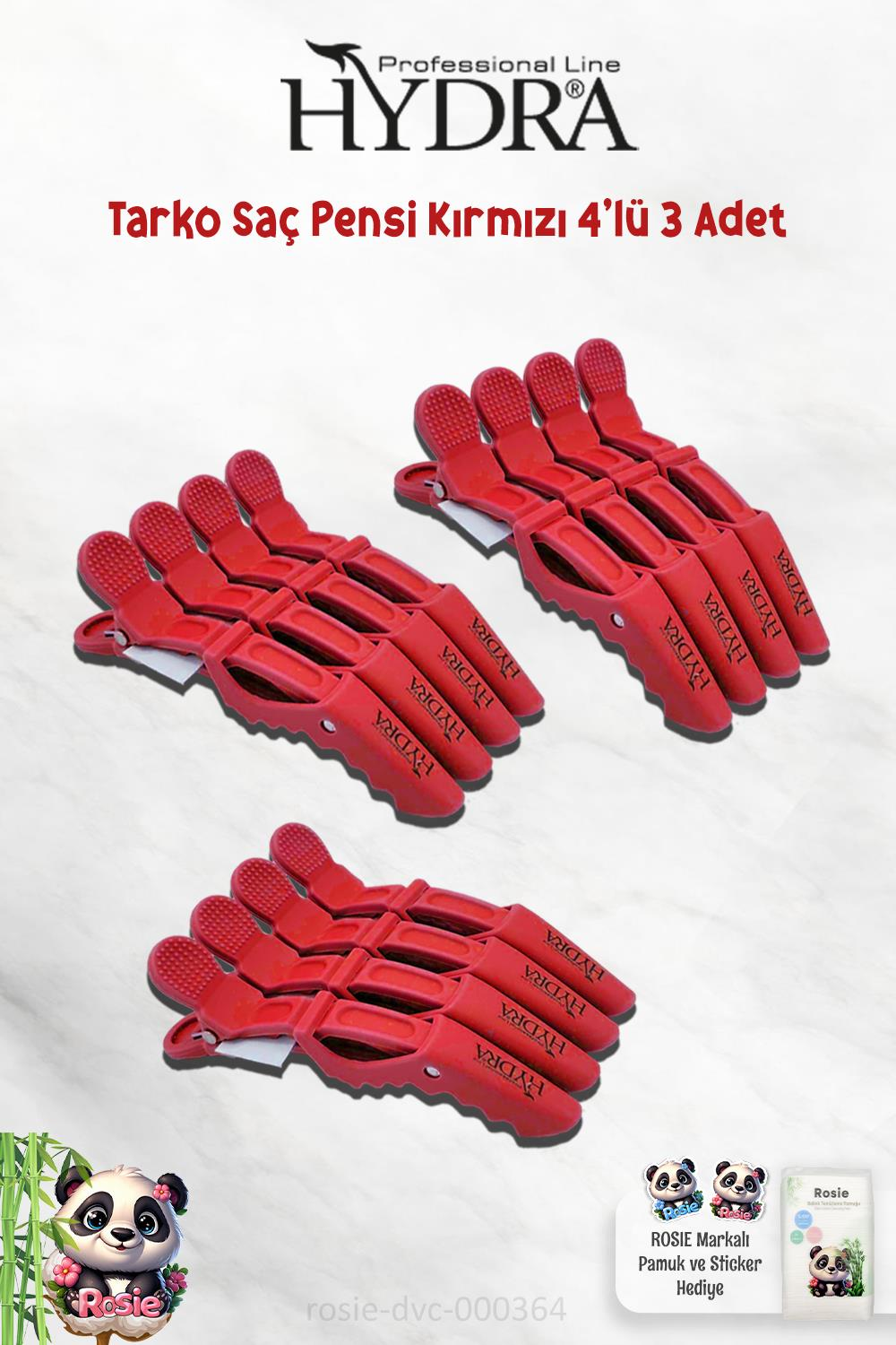 3 Adet Tarko Hydra 2192 Saç Pensi 4 Lü Kırmızı ve ROSIE