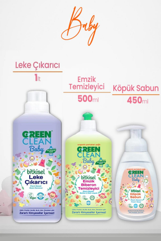 U Green Clean Baby Leke Çıkarıcı 1 L, Emzik Temizleyici 500 ml ve Köpük Sabun Portakal 450 ml
