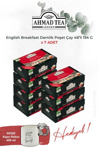 7 adet English Breakfast Demlik Poşet Çay 48’li ve Rakun Kupa HEDİYE