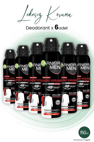 Garnier Men 48H Lekesiz Koruma Erkek Deodorant 150 ml x 6 Adet