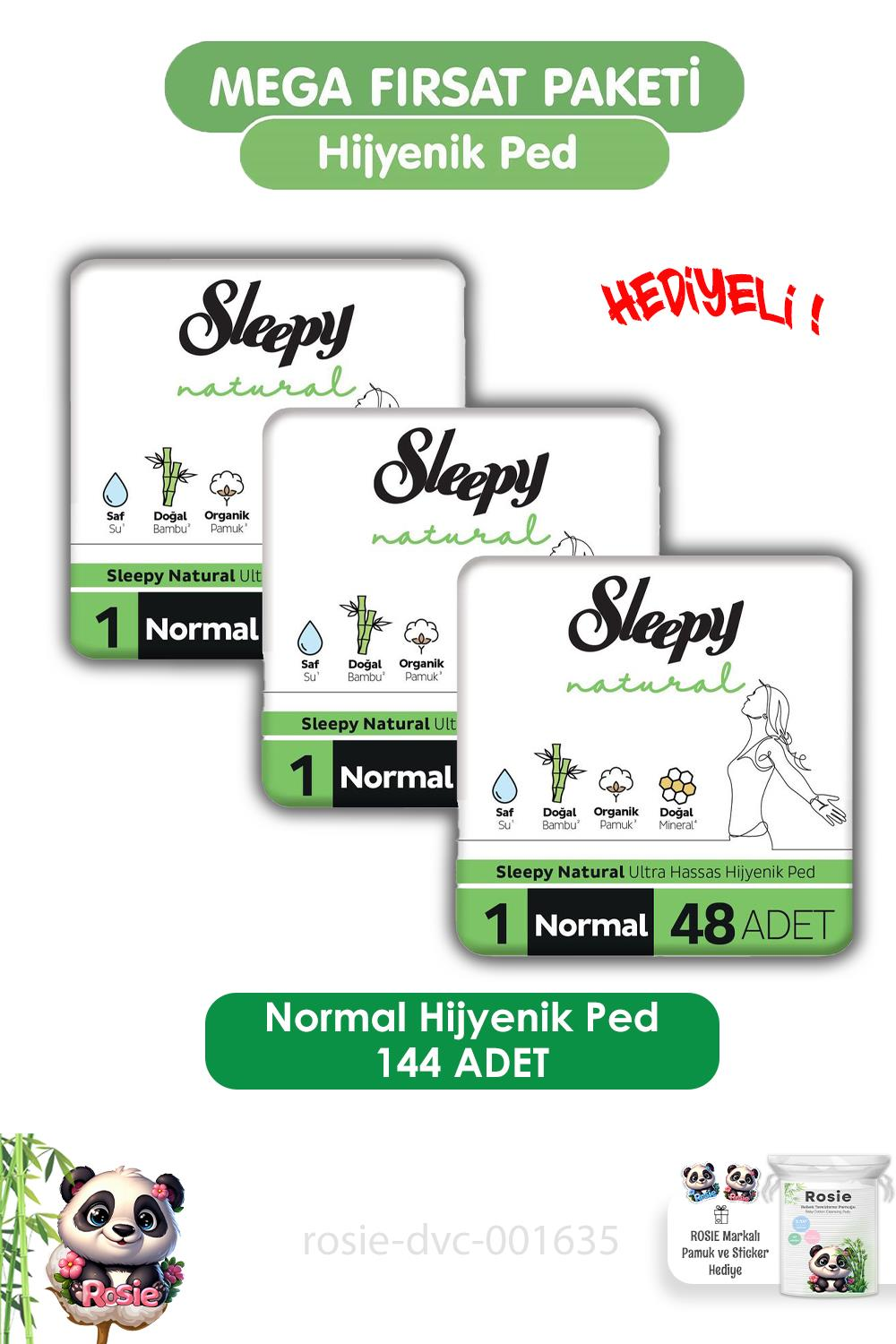 Sleepy Natural Ultra Hassas Hijyenik Ped Mega Fırsat Paketi Normal 144 Adet ve ROSIE