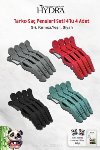 Tarko Hydra 2192 Saç Pensi 4 Lü Yeşil, Gri, Siyah, Kırmızı ve ROSIE