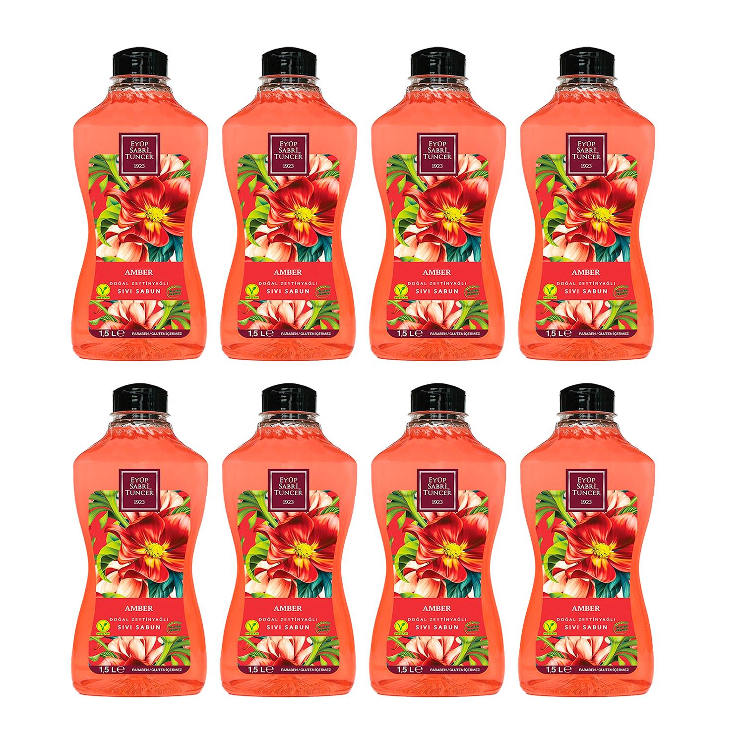 Eyüp Sabri Tuncer Doğal Zeytinyağlı Sıvı Sabun Amber 1.5 litre Pet Şişe x 8 Adet