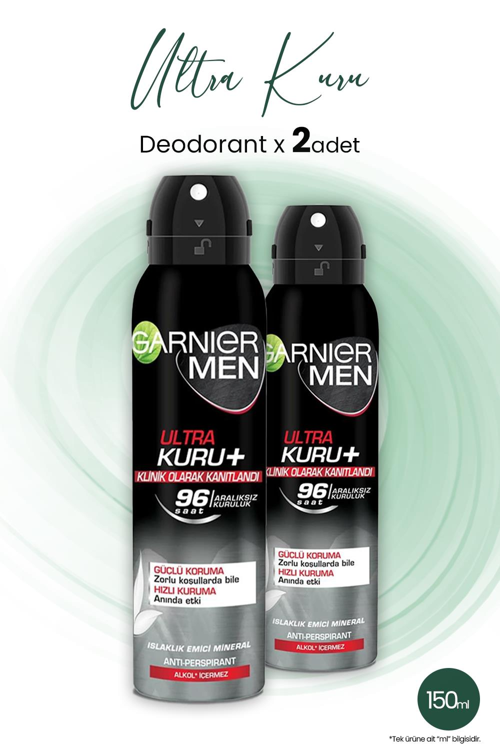 Garnier Men 96H Ultra Kuru Erkek Deodorant 150 ml x 2 Adet