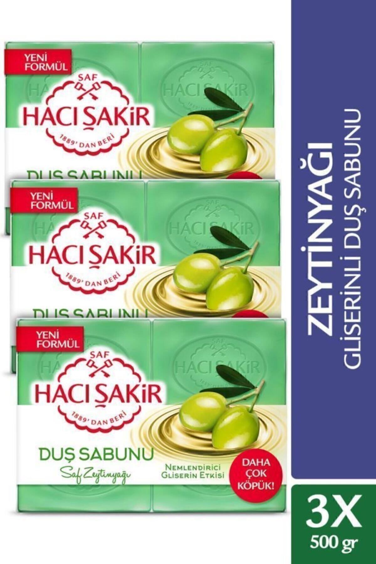 Hacı Şakir Zeytinyağı Gliserinli Saf Zeytinyağı Duş Sabunu 4x125 gr x 3 Adet