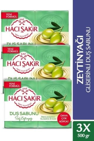 Hacı Şakir Zeytinyağı Gliserinli Saf Zeytinyağı Duş Sabunu 4x125 gr x 3 Adet