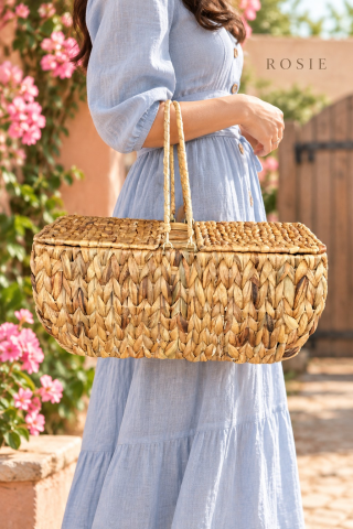 ROSIE 2 Kapaklı Hasır Piknik Sepeti 45 cm