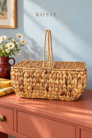 ROSIE 2 Kapaklı Hasır Piknik Sepeti 45 cm