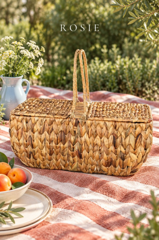 ROSIE 2 Kapaklı Hasır Piknik Sepeti 45 cm
