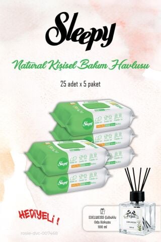 Sleepy 5 Paket, Natural 25'li Kişisel Bakım Havlusu ve ROSIE Koku