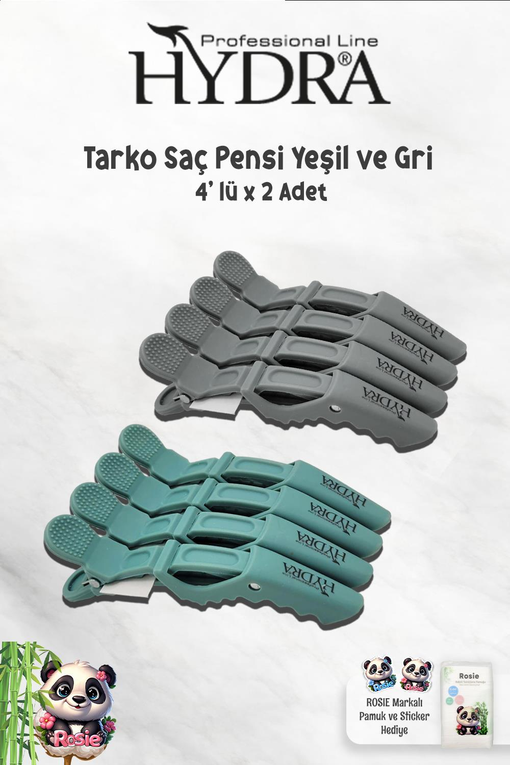 Tarko Hydra 2192 Saç Pensi 4 Lü Yeşil, 4'lü Gri ve ROSIE