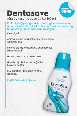 DentaSave Ağız Çalkalama Suyu Ağız Kokusu Çinko Formül 300 ml