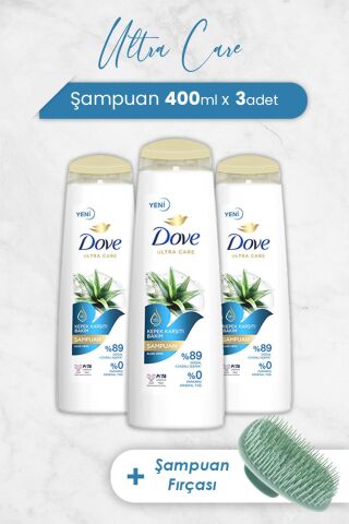 Dove Ultra Care Şampuan Aloe Vera 400 ml x 3 Adet ve Şampuan Fırçası