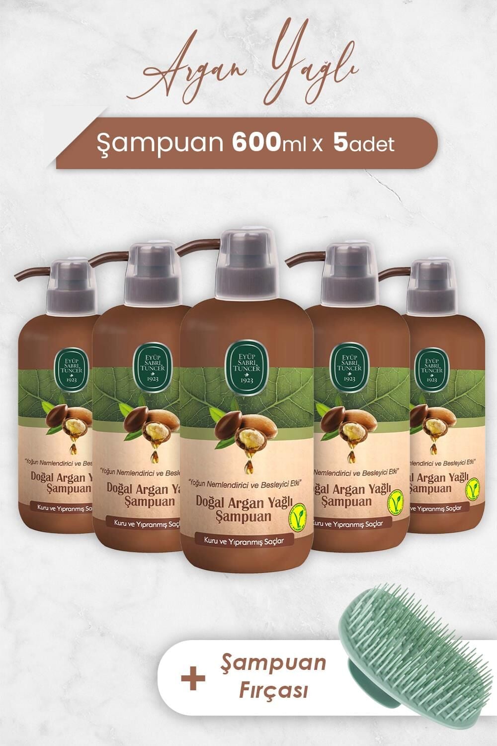 Eyüp Sabri Tuncer Argan Yağlı Şampuan 600 ml x 5 Adet ve Şampuan Fırçası