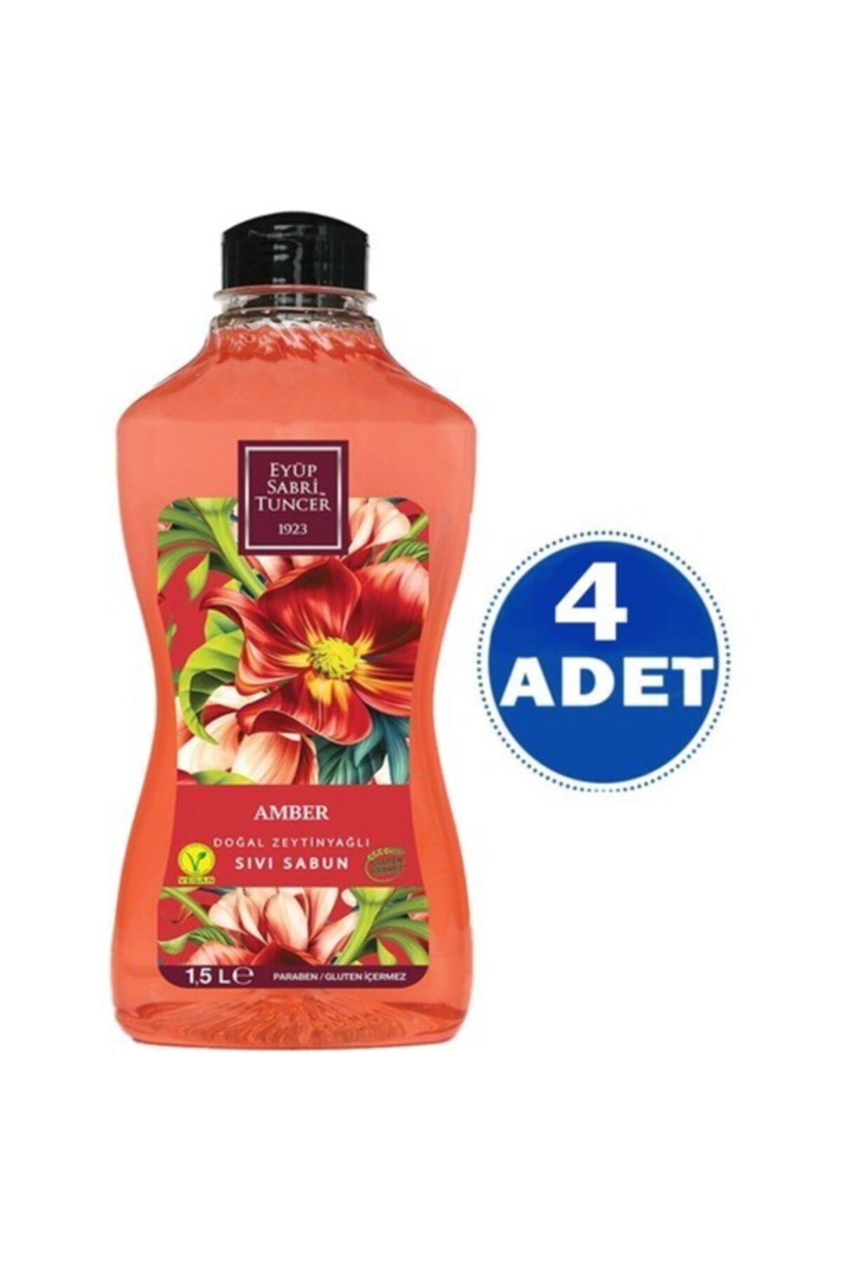 Amber Doğal Zeytinyağlı Sıvı Sabun 1.5 Lt 4 Adet