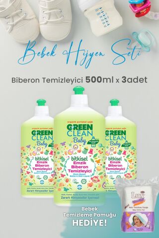 U green Clean Baby Bitkisel Biberon Emzik Temizleyici 500 ml x 3 Adet ve Hediyeli